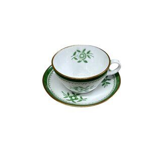 Vintage Spode Copeland Miniature Tea Cup & Saucer Bone China Green Flowers White